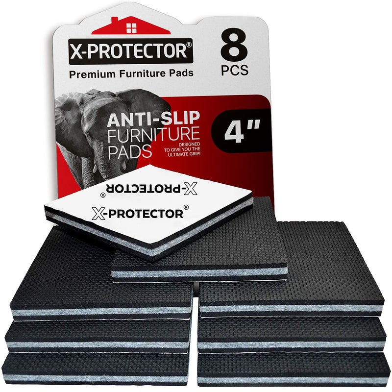 X-Protector Non Slip Furniture Pads X-PROTECTOR - 8 PCS 4" - Premium Furniture Grippers! Rubber Feet Hardwood Floor Protectors for Furniture Legs - Couch Stoppers - Keep Your Furniture in Place Forever! - Image 1